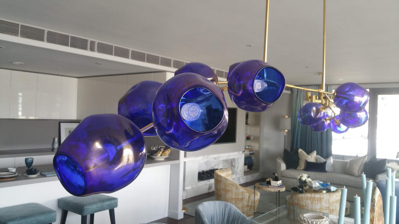 72" long Mid-Century inspired Blue Chandelier