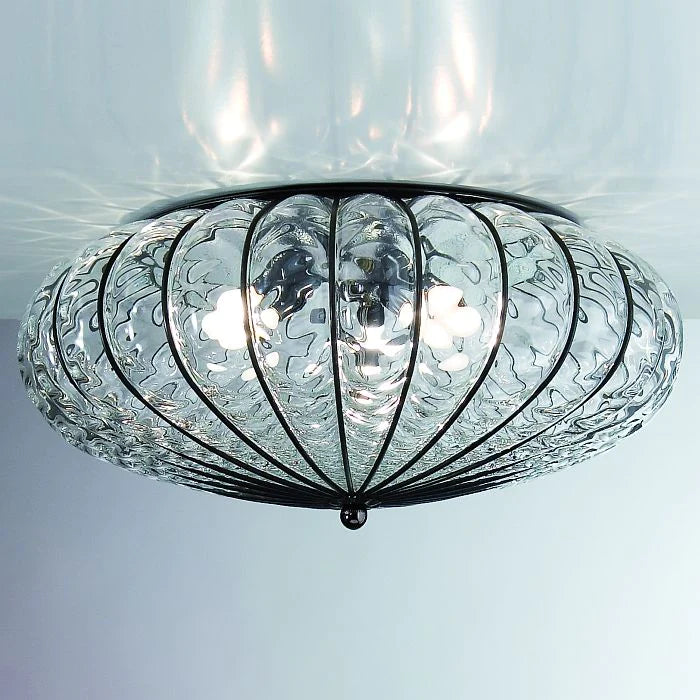 Impressive clear Venetian flush ceiling light in balloton glass in 3 sizes