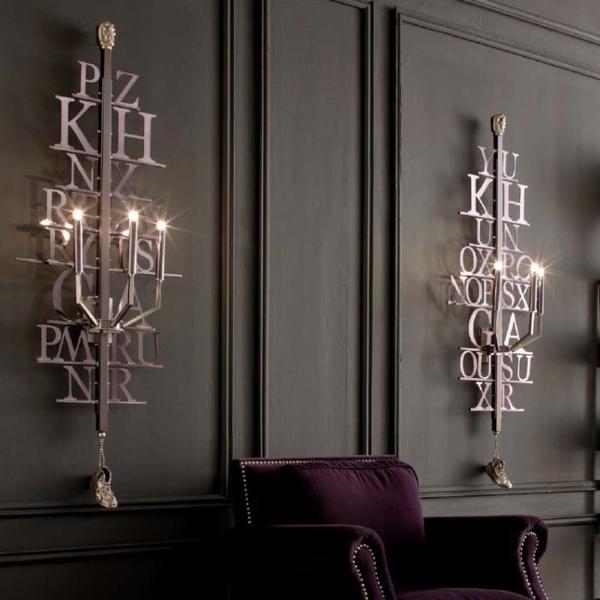 Fabulous large Italian wall light with random metal alphabet design