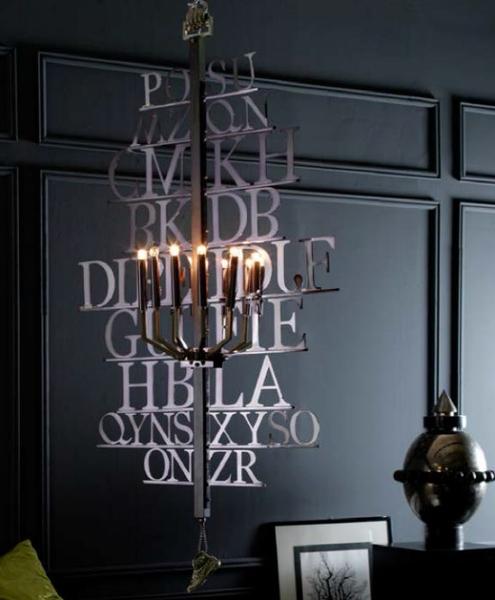 Quirky modern metal Italian chandelier with random letter design