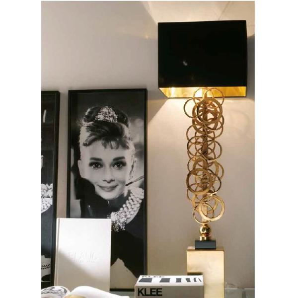 Modern golden brass and iron chandelier from Italy with black and gold shade