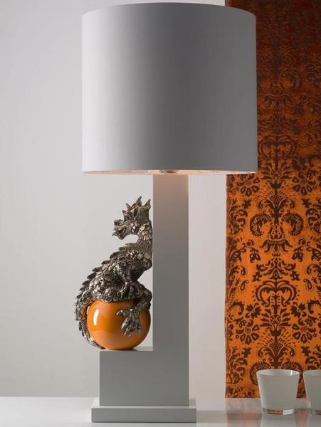 Orange majolica dragon table light with platinum detail