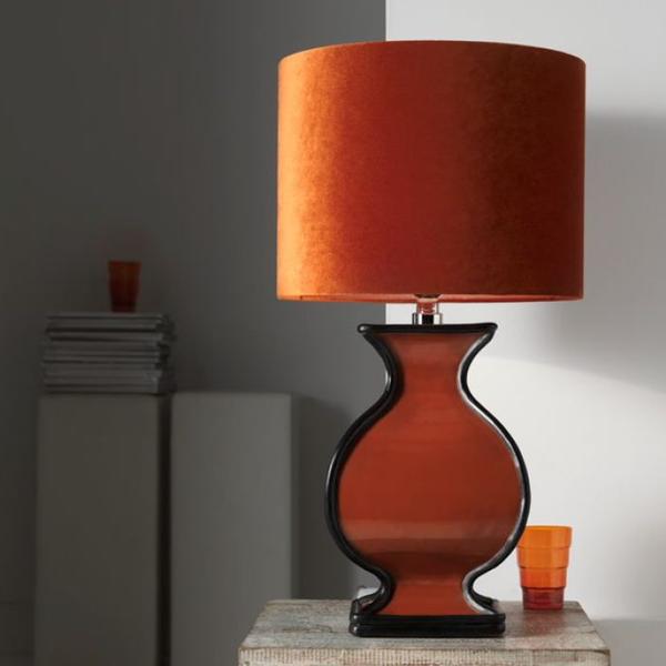 Large orange, pink, green ,black, or white table lamp with silk velvet shade