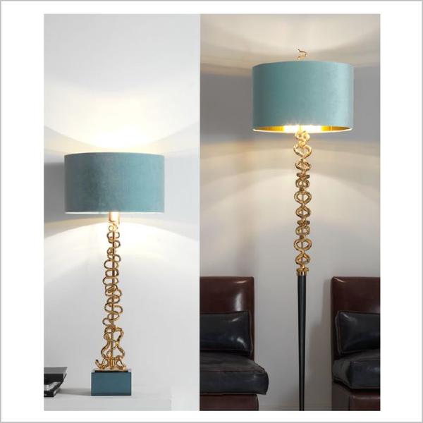 84 cm designer pendant light with blue velvet shade and metal decoration