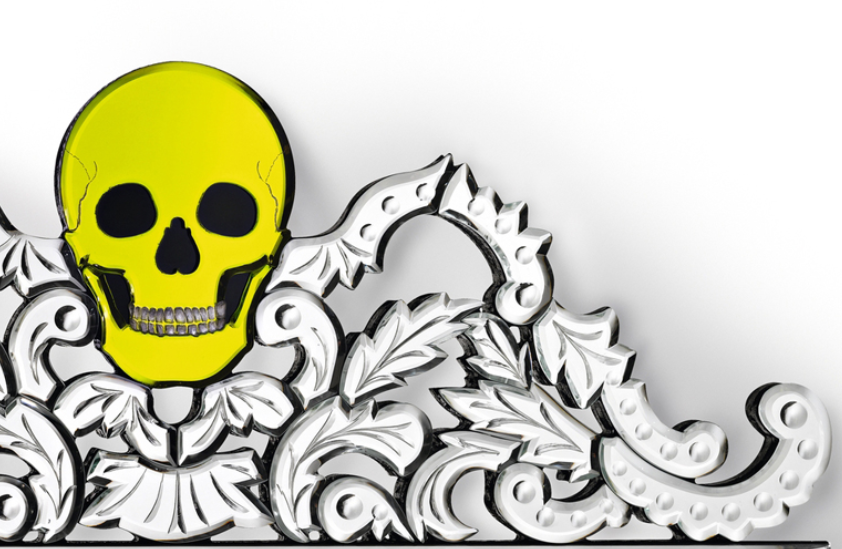 Unique Venetian skull and crossbones wall mirror in custom colours