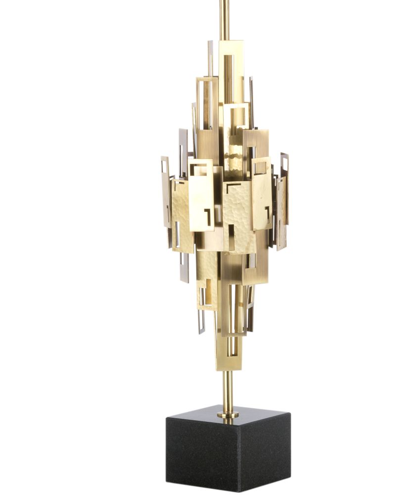 Boutique-style Italian metal table lamp with shantung silk shade and marble base