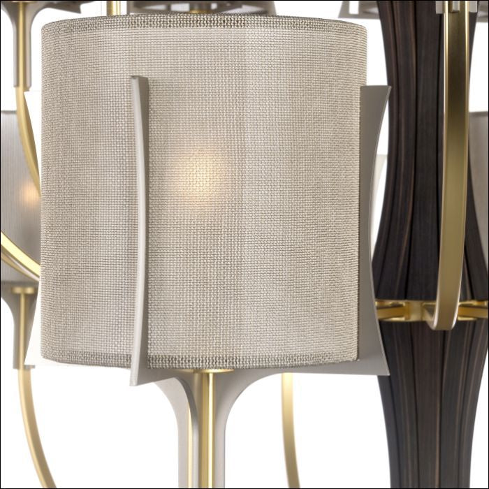 Luxury satin gold chandelier with 24 lights and leather detail