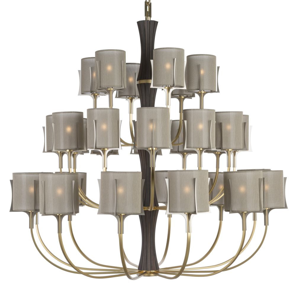 Luxury satin gold chandelier with 24 lights and leather detail