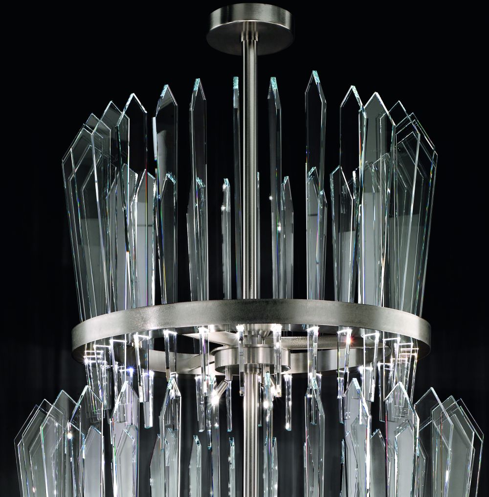 Spectacular tall glass shard chandelier in Murano glass