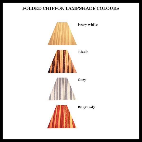 Ivory porcelain table lamp with "lost wax" castings and chiffon shade in 4 colors