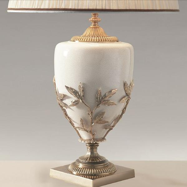 Ivory porcelain table lamp with "lost wax" castings and chiffon shade in 4 colors