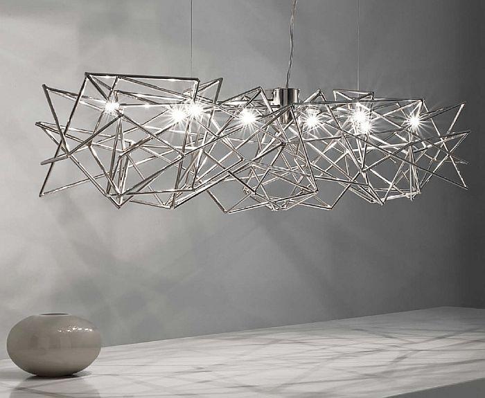 Modern abstract 130 cm wide silver nickel dining room chandelier