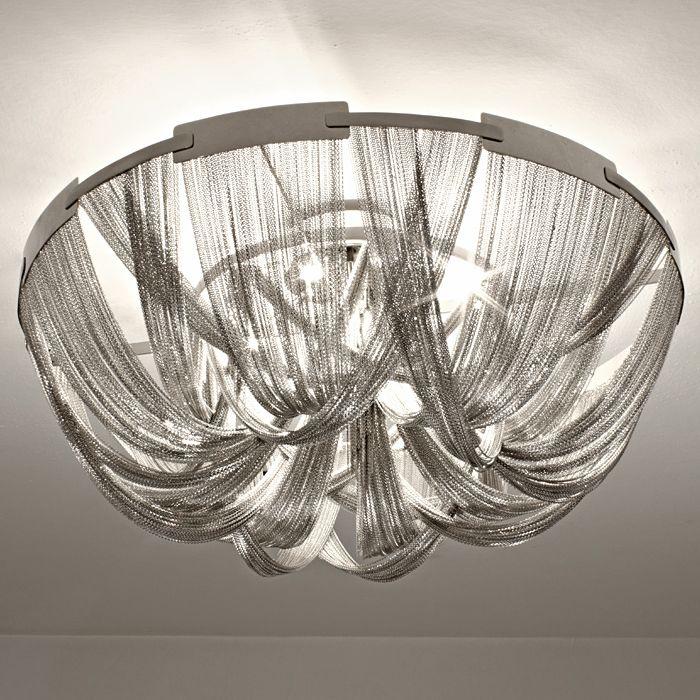 "Soscik" gold, bronze, or nickel 100 cm modern metal flush ceiling light from Terzani