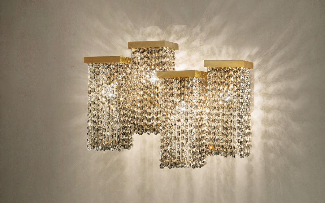 Modern smoked cut crystal wall sconce with 4 lights and Swarovski option