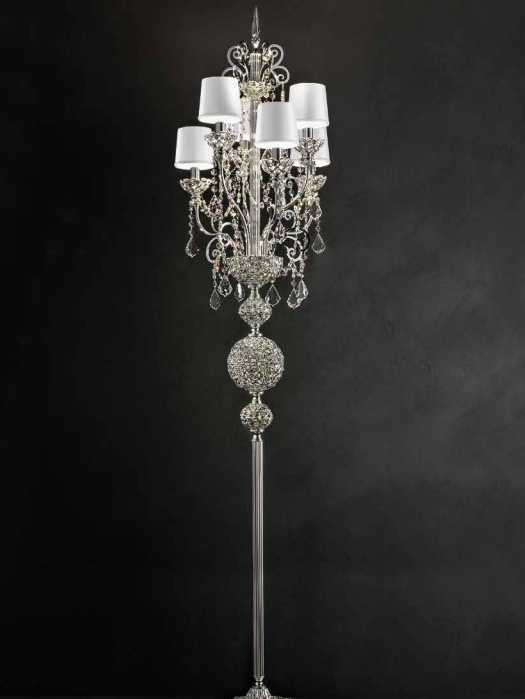 Ornate traditional silver-plated or gold-plated Italian floor light with Swarovski crystals