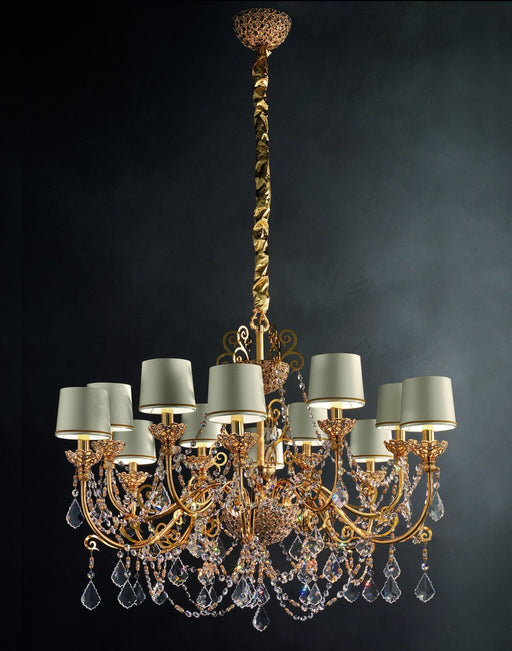 A lovely classic 12-light crystal-encrusted Italian chandelier with Swarovski pendants