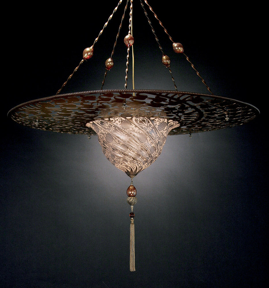 Metre-wide Fortuny style Murano glass pendant light in 7 colours