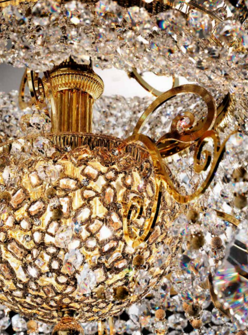 Ornate classic silver or gold-plated Italian table lamp with Swarovski pendants
