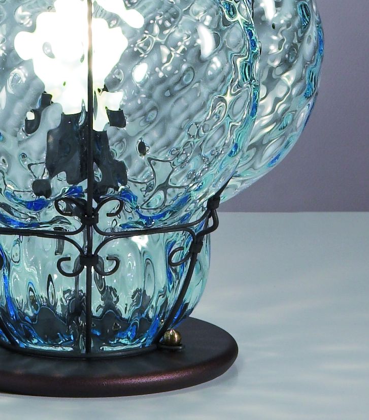 Classic Venetian baloton glass table lamp in clear, aqua, or amber