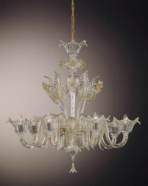 Hand-blown Murano glass chandelier with 24 carat gold leaf details