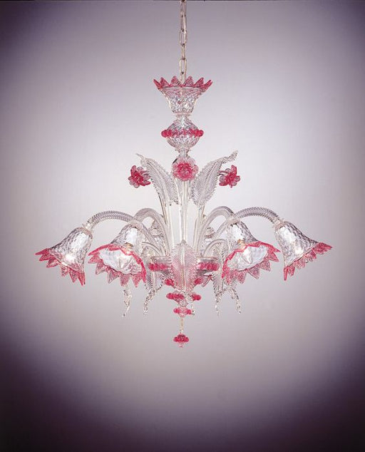 Romantic and feminine clear Venetian glass chandelier with flowers in pink and custom colors