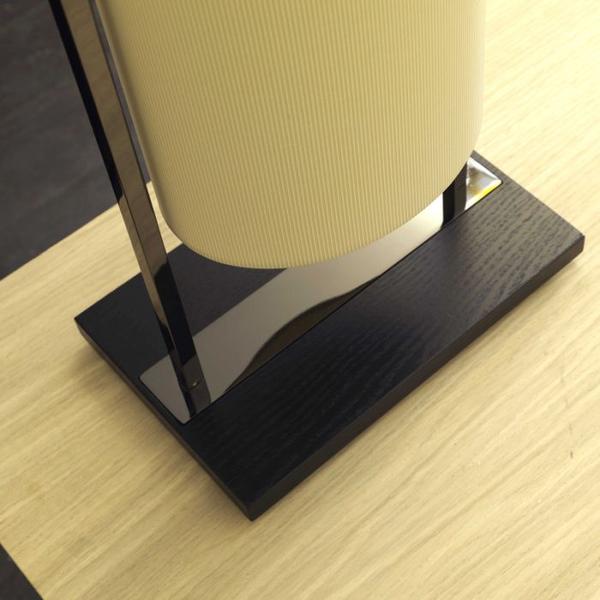 High-end Italian black nickel and dark oak table light with linen diffuser