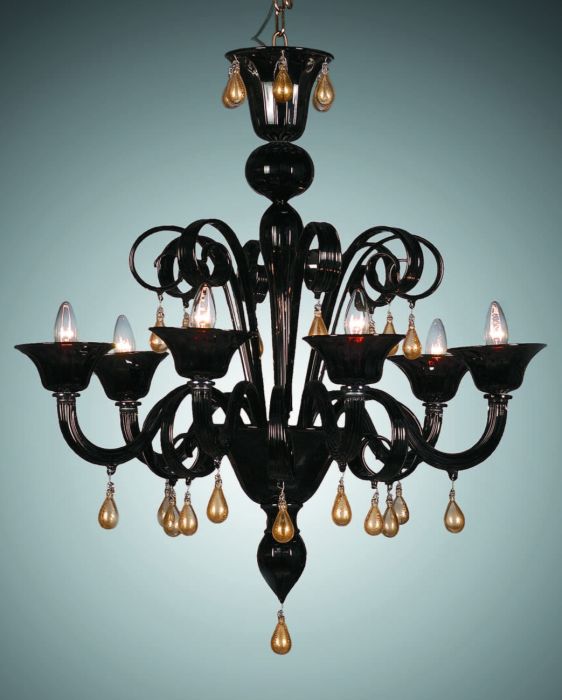 Stunning black Murano glass chandelier with teardrops and more custom colors