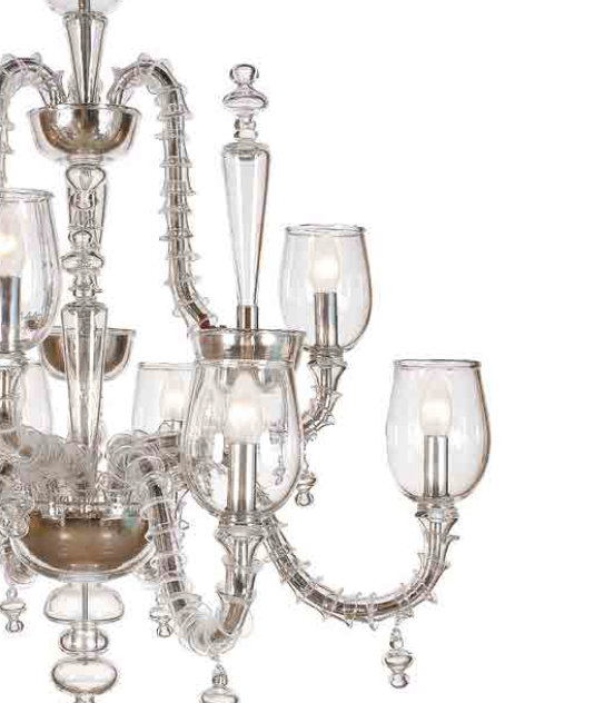 Modern pink and blue Murano glass chandelier in the Rezzonico style
