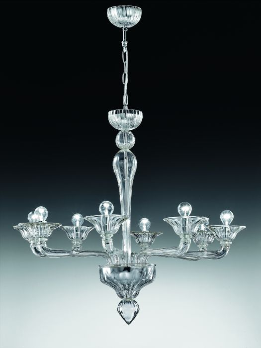 Stunning understated Murano glass or crystal 8 light chandelier in multiple colorways