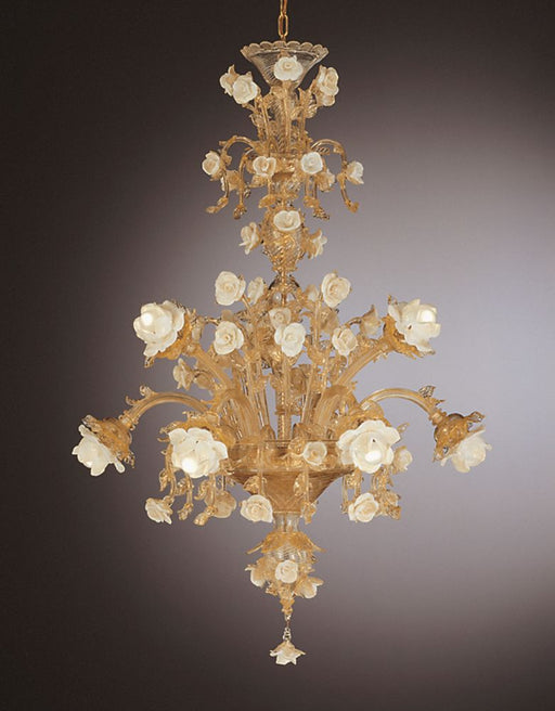 Customizable Venetian rose chandelier with 24 carat gold-infused glass
