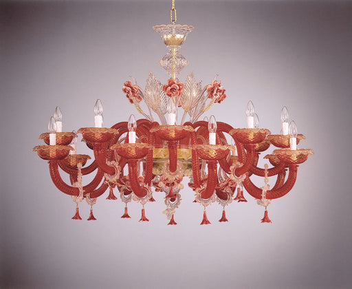 Ornate wide Murano glass chandelier for lower ceilings