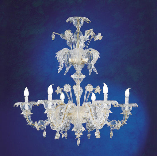 Elegant Murano chandelier in the Rezzonico style, with gold-infused glass