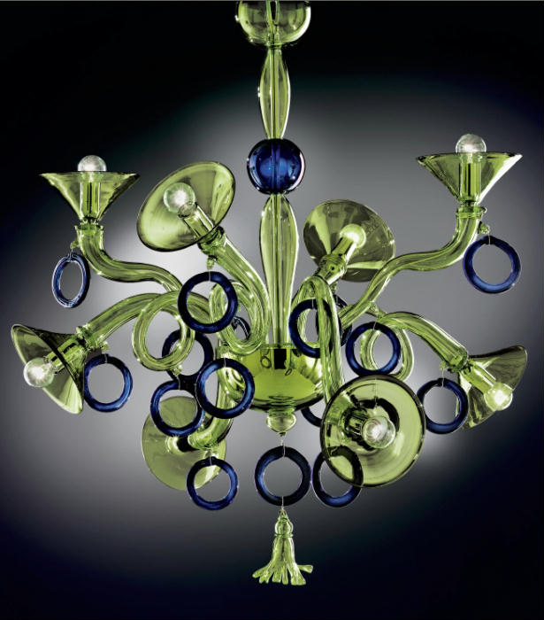 Quirky and unusual modern art glass chandelier in custom colors