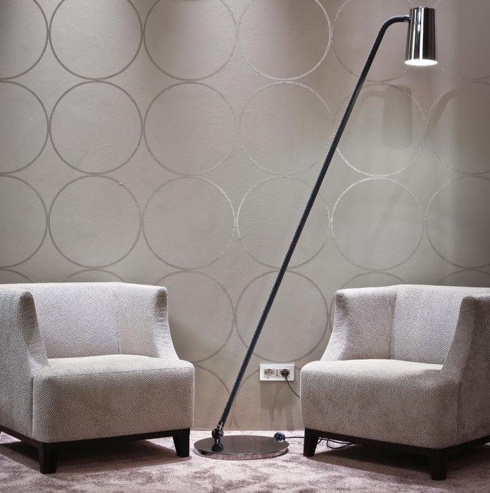 High-end Italian bronze or chrome floor lamp with silk rope detail