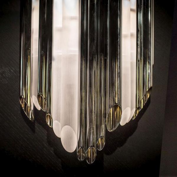 Large sculptural modern wall light with Plexiglass "pipes" in chrome or bronze