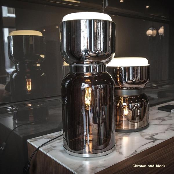 Modern black & chrome or bronze metallic blown glass lamp from Italy