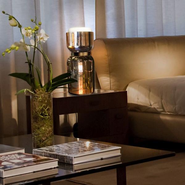Modern black & chrome or bronze metallic blown glass lamp from Italy