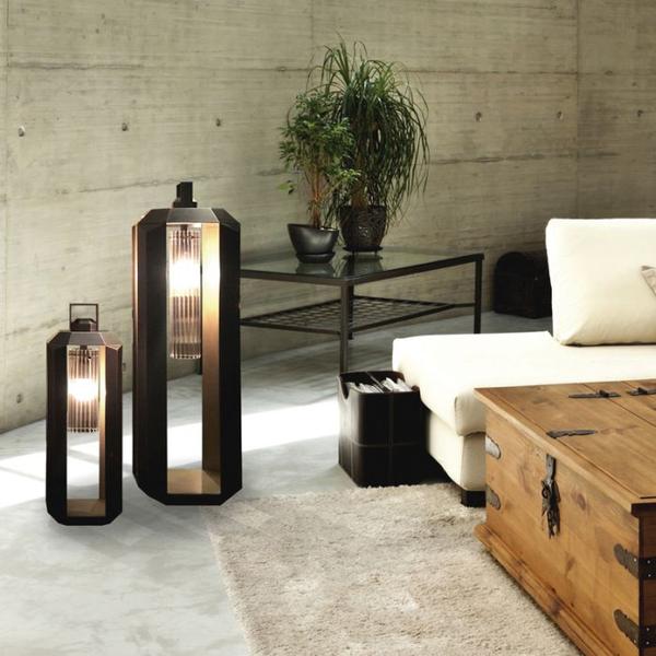 Modern 104 cm bronze or white Italian floor lantern with gold interior