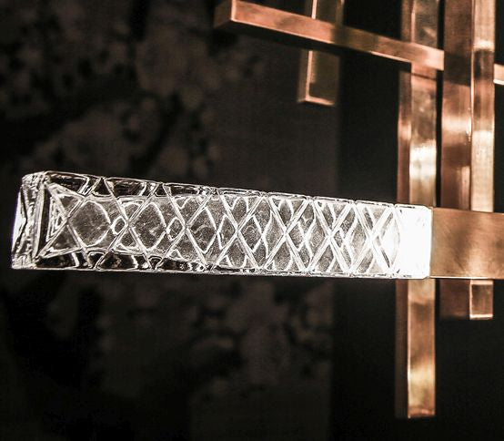 Modern oriental style brass chandelier with Italian crystal diffusers