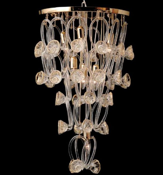 Contemporary Murano glass flower chandelier with gold frame