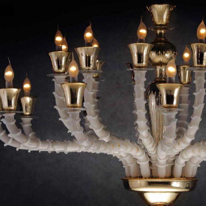 Long white Murano glass dining room chandelier