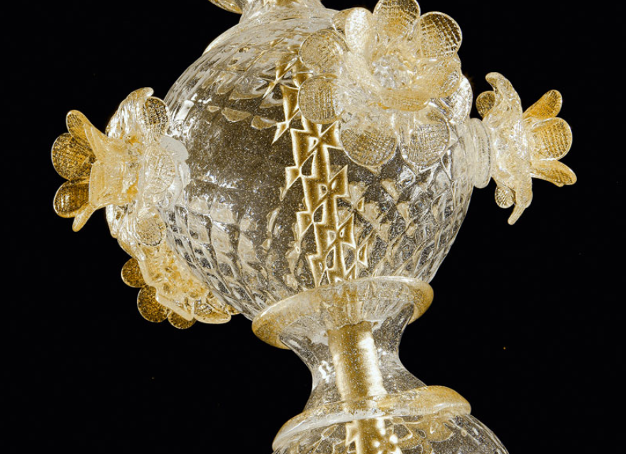 Traditional hand-blown Venetian glass floor lamp with gold metal base