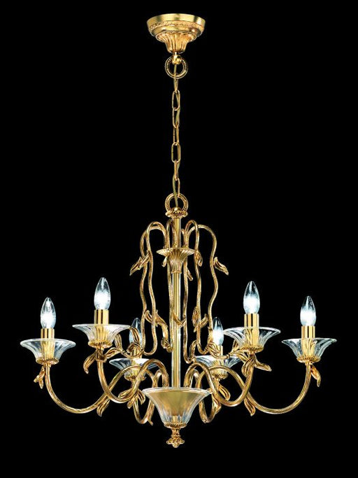 Antique-style gold plated brass chandelier with Murano glass