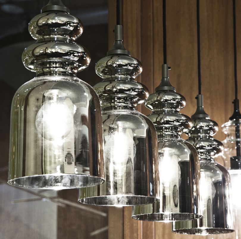 Modern Italian bronze or chromed glass designer ceiling pendant light