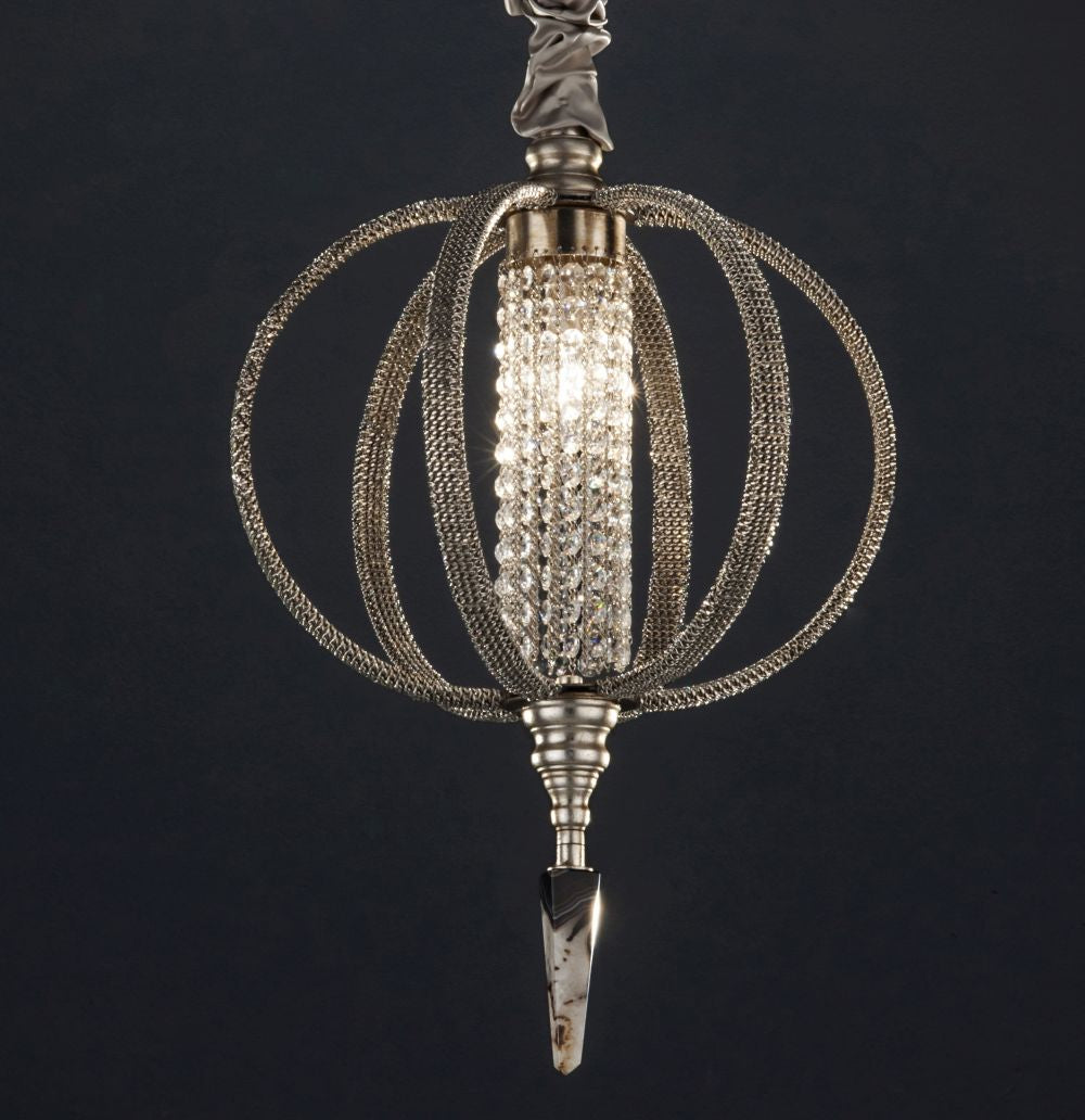 Elegant agate and crystal orb chandelier with crystal chains