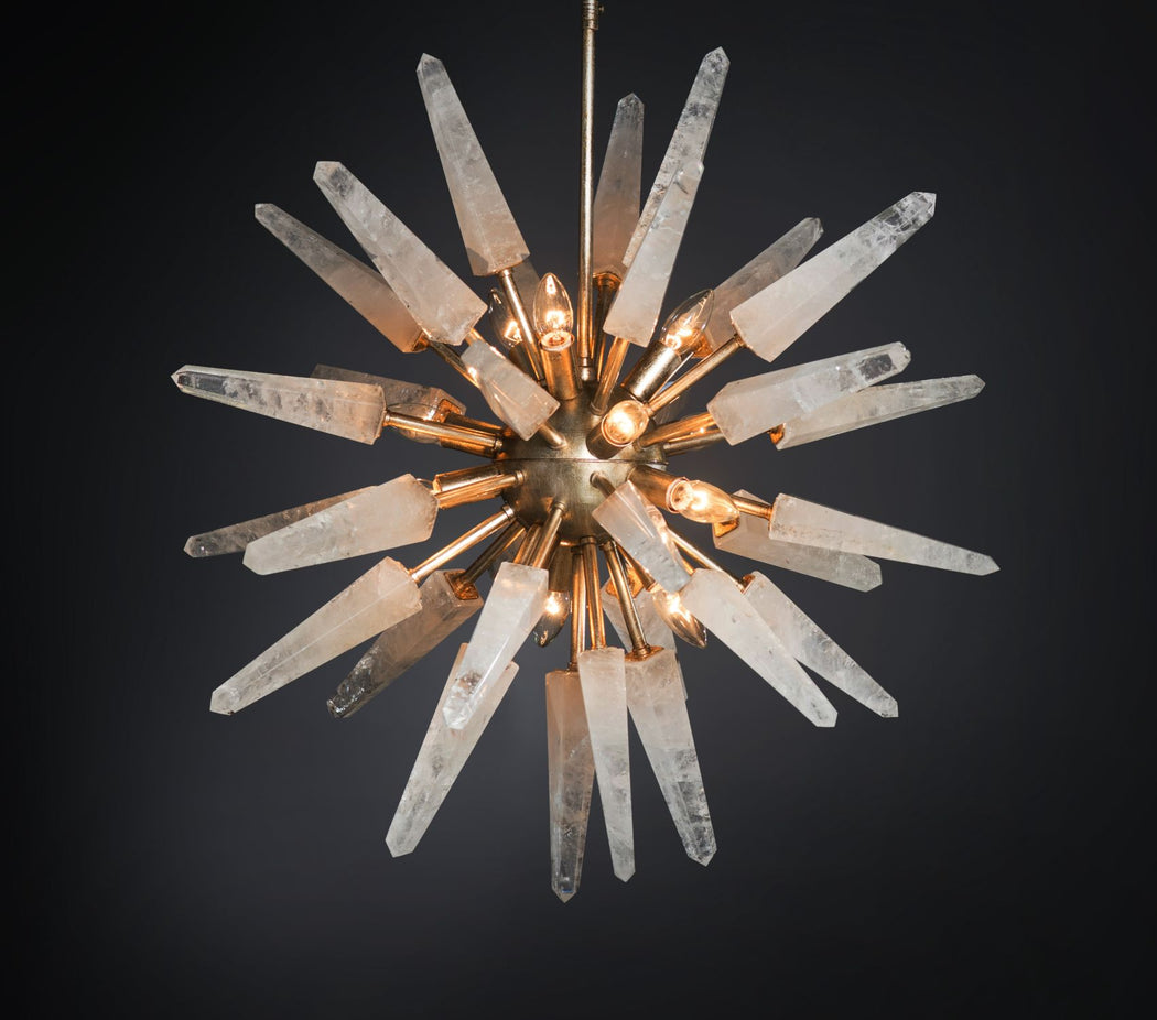 Customizable mid-century Sputnik-style chandelier with rock crystal arms