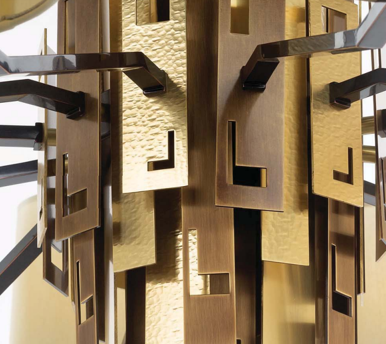 Upmarket modern Italian chandelier with mix of brass finishes and 12 lights