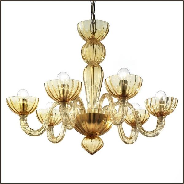 Small modern Italian 6 light chandelier in seven fabulous Murano glass colors