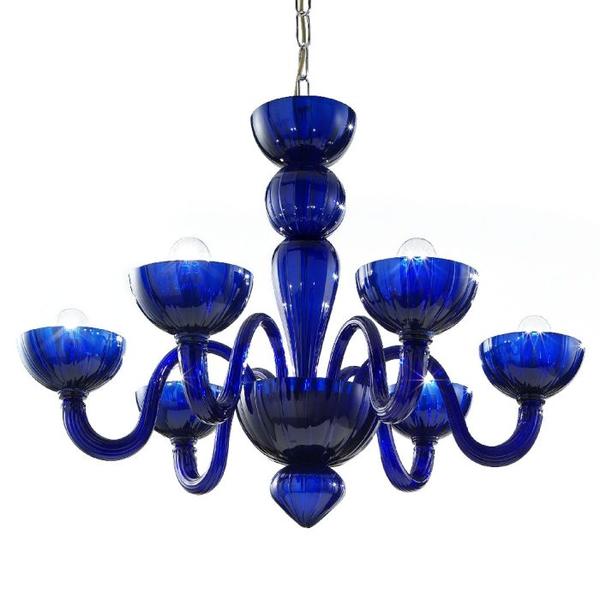 Small modern Italian 6 light chandelier in seven fabulous Murano glass colors
