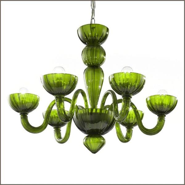 Small modern Italian 6 light chandelier in seven fabulous Murano glass colors